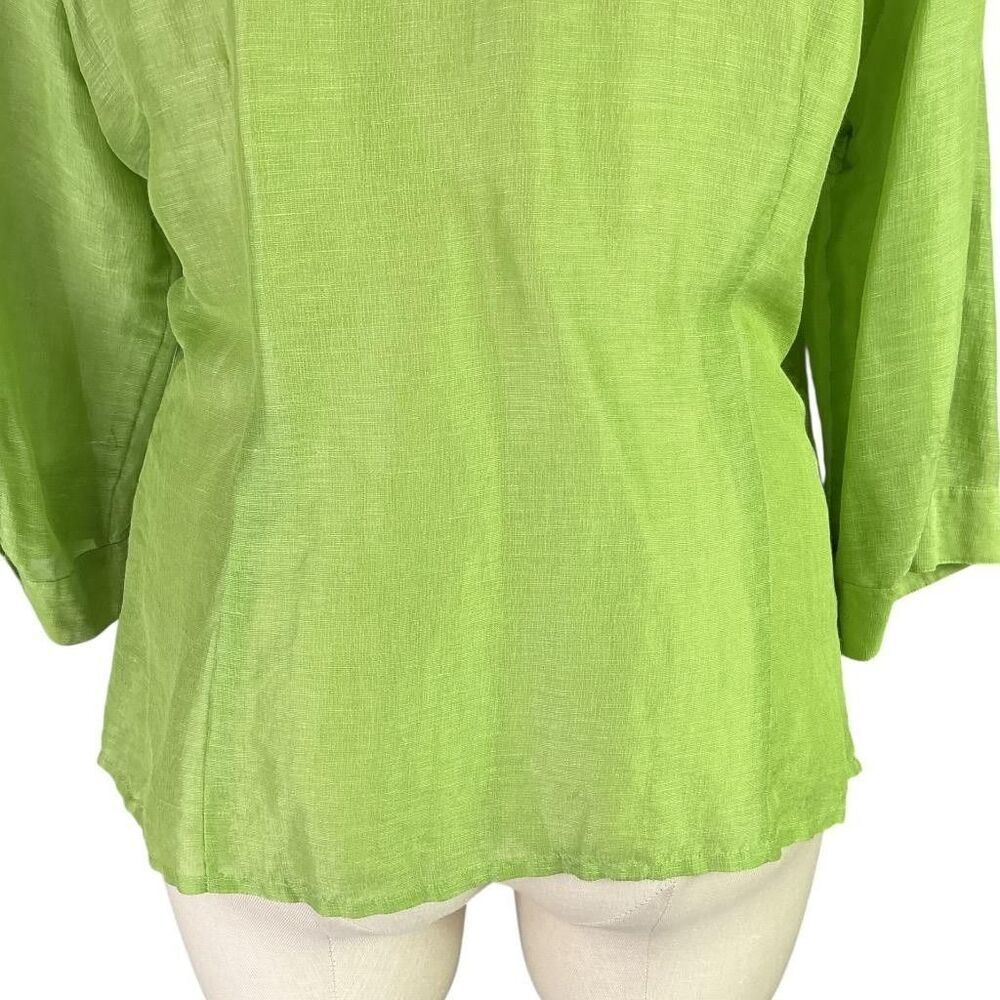 Coldwater Creek Top Women 1X Green Linen Silk Pleated 3/4 Sleeve Button Up Shirt - Picture 6 of 7